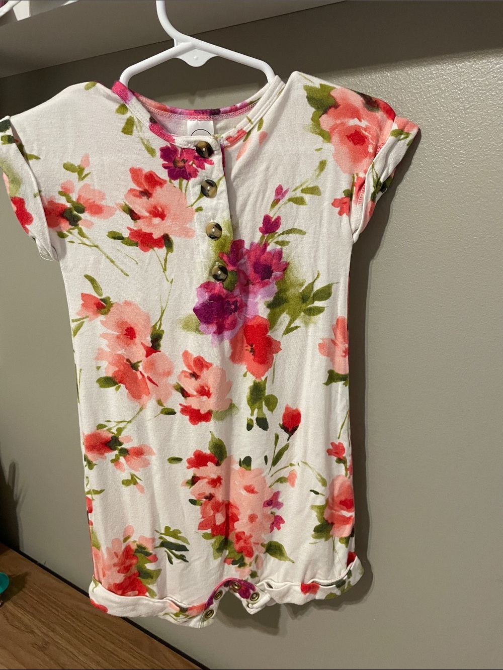 Lou Lou & Company White Floral Baby One-Piece with Pink, Red & Green